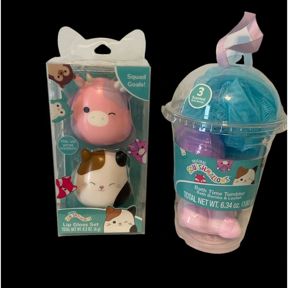 Squishmallow LIP GLOSS SET and NEW Bath Time Tumbler with 3 Bath Bombs - Picture 5 of 5